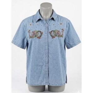 Vtg PASSION-I XL Denim Shirt Native American Southwestern Kokopelli Embroidered